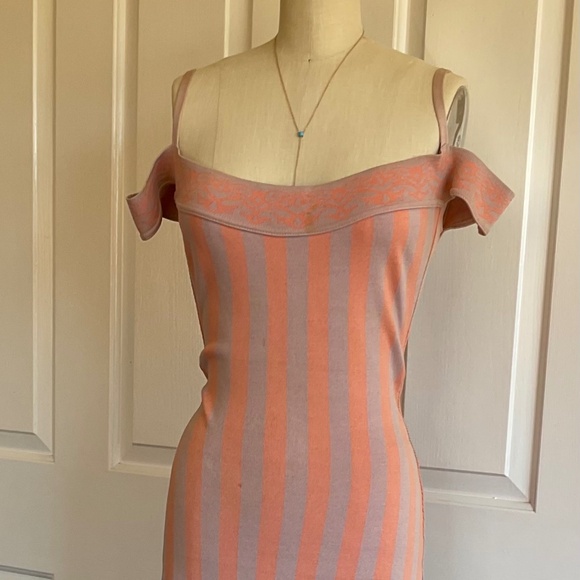 Azzedine Alaia S/S 1992 vintage cold shoulder striped Bodycon Mini Dress size M - Picture 1 of 5